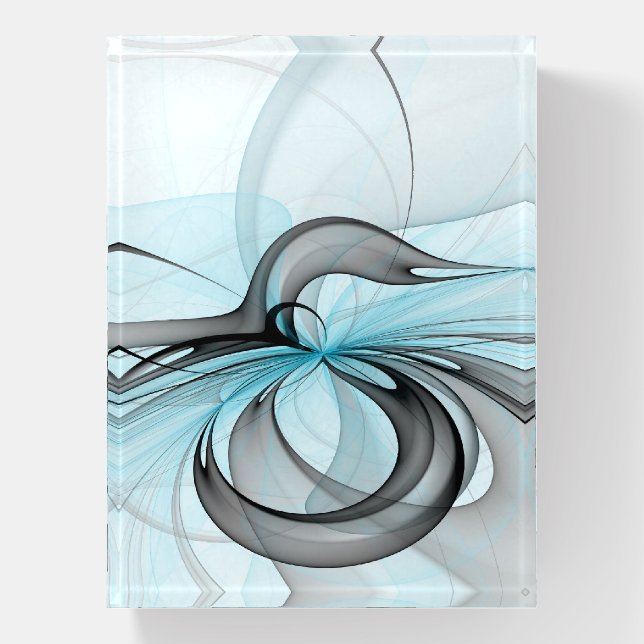 Abstract Anthracite Gray Blue Modern Fractal Art Paperweight (Vertical)