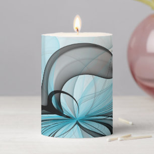 Abstract Anthracite Gray Blue Modern Fractal Art Pillar Candle