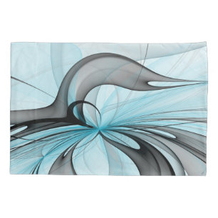 Abstract Anthracite Gray Blue Modern Fractal Art Pillow Case