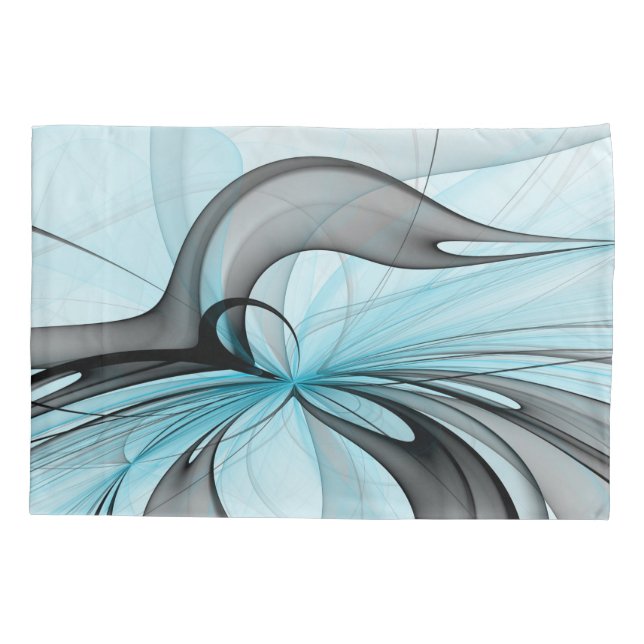 Abstract Anthracite Gray Blue Modern Fractal Art Pillow Case (Back)