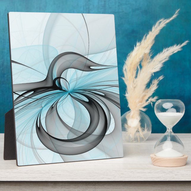 Abstract Anthracite Gray Blue Modern Fractal Art Plaque (Side)