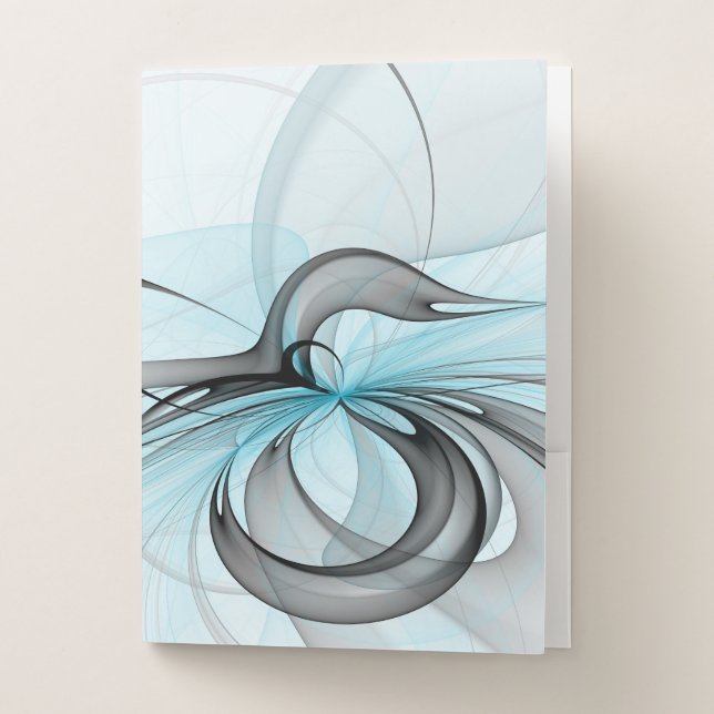Abstract Anthracite Gray Blue Modern Fractal Art Pocket Folder (Front)