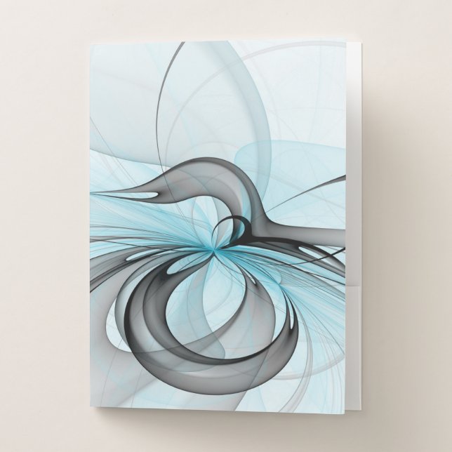 Abstract Anthracite Gray Blue Modern Fractal Art Pocket Folder (Front)