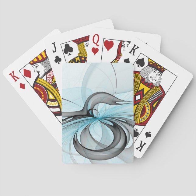 Abstract Anthracite Gray Blue Modern Fractal Art Poker Cards (Back)