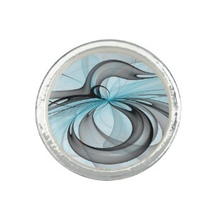 Abstract Anthracite Gray Blue Modern Fractal Art Ring