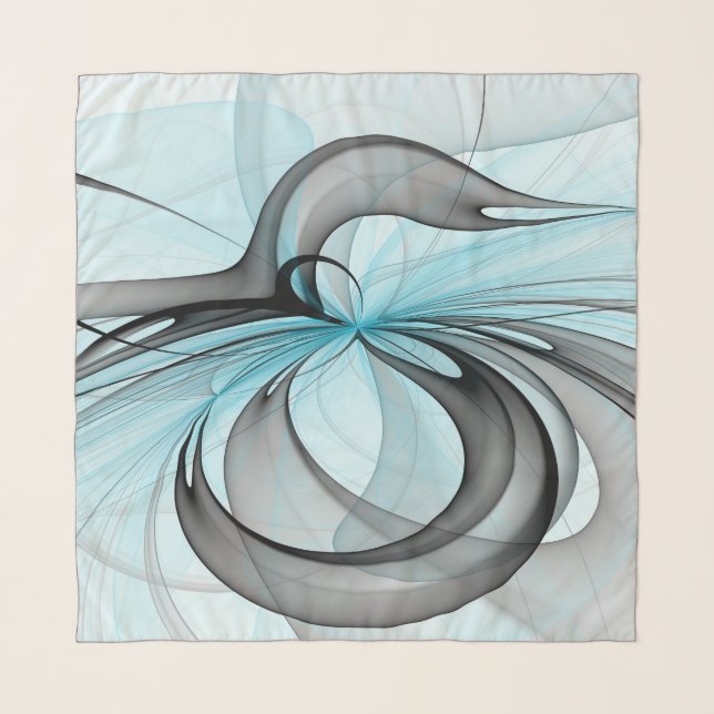 Abstract Anthracite Gray Blue Modern Fractal Art Scarf (Front)