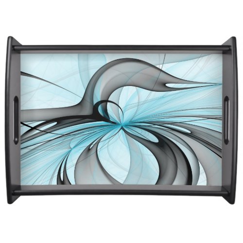 Abstract Anthracite Gray Blue Modern Fractal Art Serving Tray