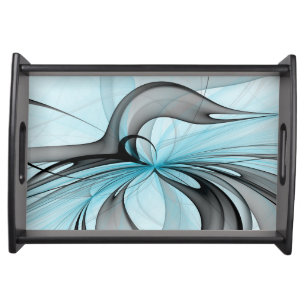 Abstract Anthracite Gray Blue Modern Fractal Art Serving Tray