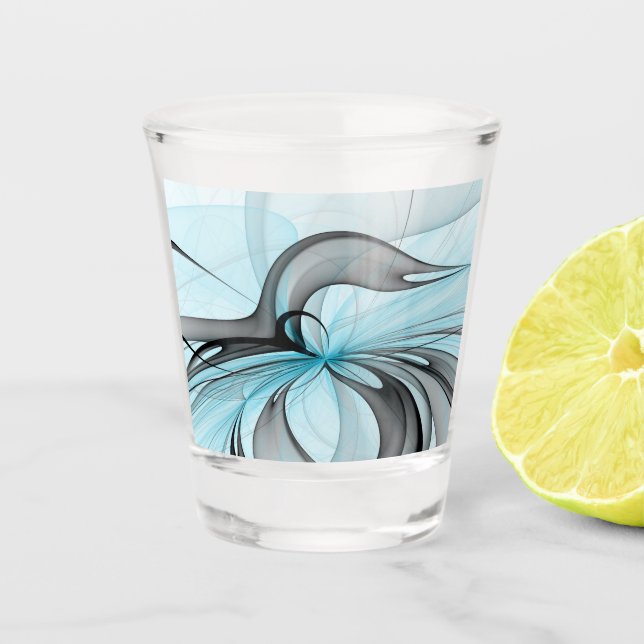 Abstract Anthracite Gray Blue Modern Fractal Art Shot Glass (Front)
