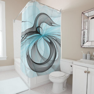 Abstract Anthracite Gray Blue Modern Fractal Art Shower Curtain