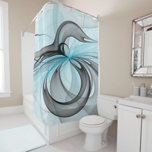 Abstract Anthracite Gray Blue Modern Fractal Art Shower Curtain