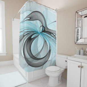 Abstract Anthracite Gray Blue Modern Fractal Art Shower Curtain