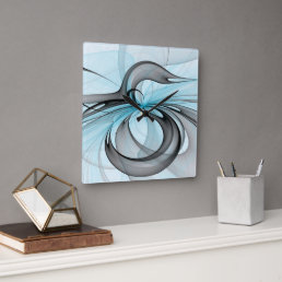 Abstract Anthracite Gray Blue Modern Fractal Art Square Wall Clock