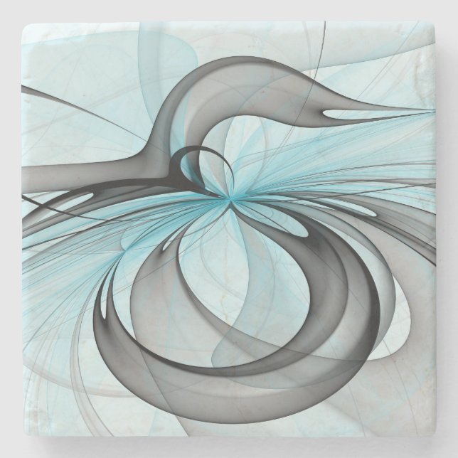 Abstract Anthracite Gray Blue Modern Fractal Art Stone Coaster (Front)