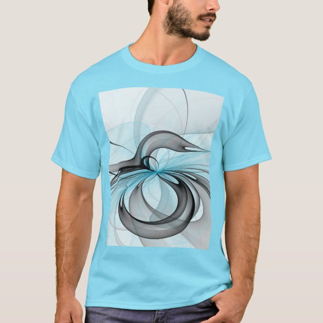 Abstract Anthracite Gray Blue Modern Fractal Art T-Shirt (Front)