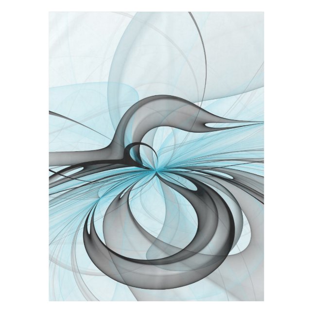 Abstract Anthracite Gray Blue Modern Fractal Art Tablecloth (Front)