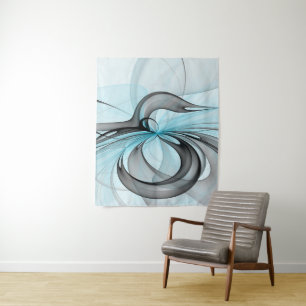 Abstract Anthracite Gray Blue Modern Fractal Art Tapestry