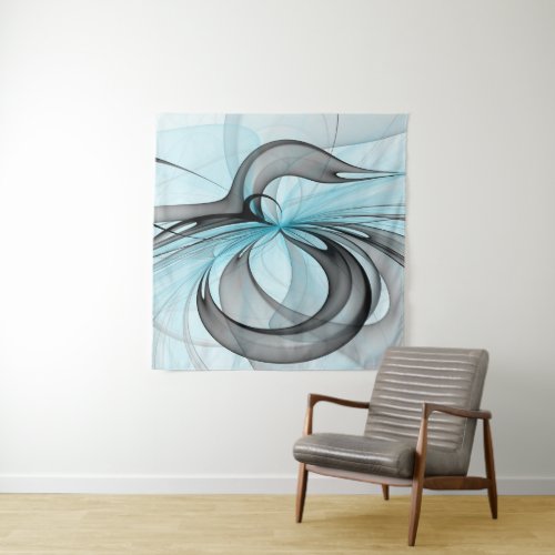 Abstract Anthracite Gray Blue Modern Fractal Art Tapestry