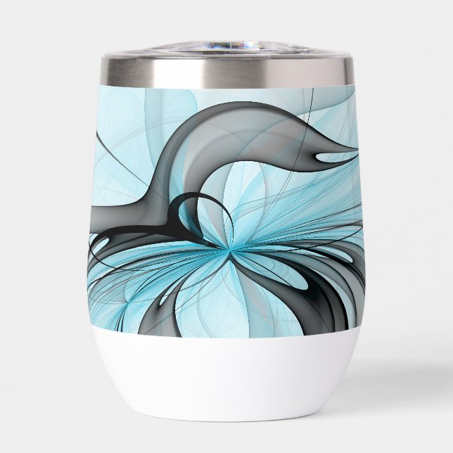 Abstract Anthracite Gray Blue Modern Fractal Art Thermal Wine Tumbler (Front)