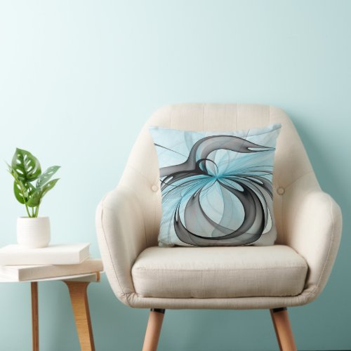 Abstract Anthracite Gray Blue Modern Fractal Art Throw Pillow