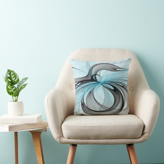 Abstract Anthracite Gray Blue Modern Fractal Art Throw Pillow (Chair)