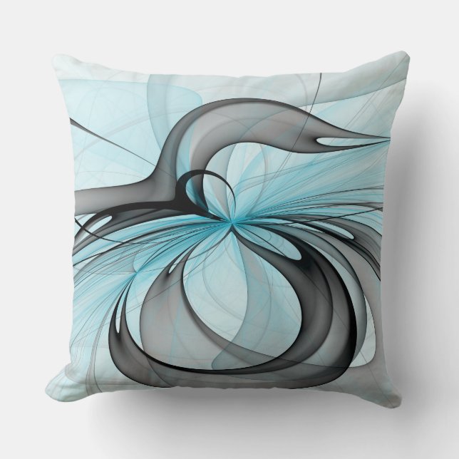 Abstract Anthracite Gray Blue Modern Fractal Art Throw Pillow (Front)