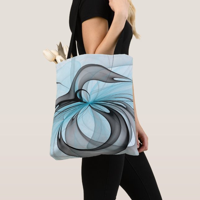 Abstract Anthracite Gray Blue Modern Fractal Art Tote Bag (Close Up)