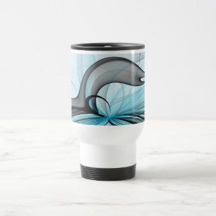Abstract Anthracite Gray Blue Modern Fractal Art Travel Mug