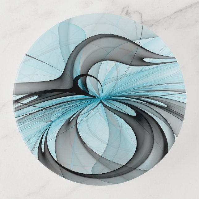 Abstract Anthracite Gray Blue Modern Fractal Art Trinket Tray (Front)