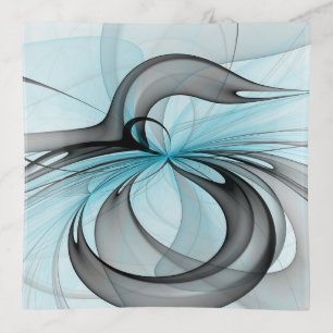 Abstract Anthracite Gray Blue Modern Fractal Art Trinket Tray