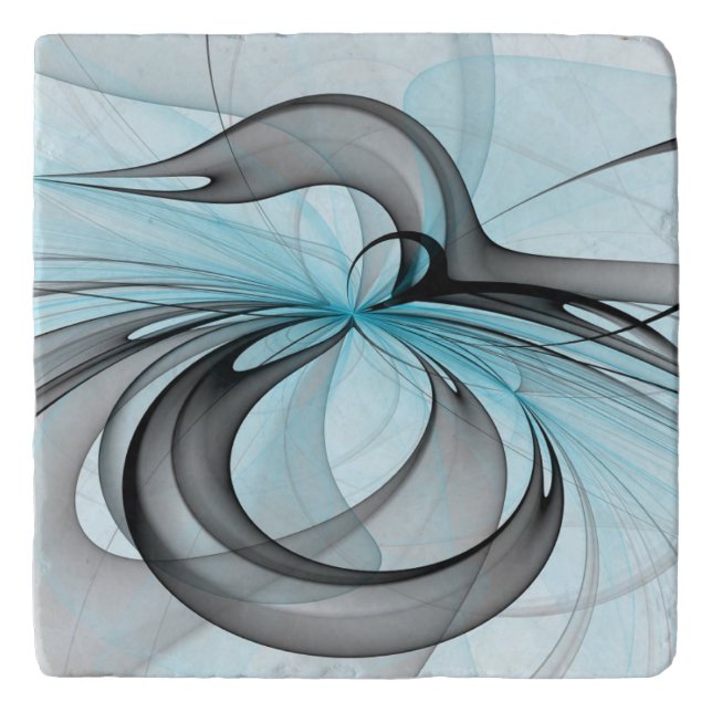 Abstract Anthracite Gray Blue Modern Fractal Art Trivet (Front)