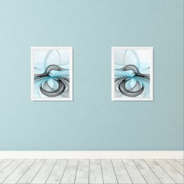 Abstract Anthracite Gray Blue Modern Fractal Art Wall Art Sets