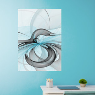 Abstract Anthracite Gray Blue Modern Fractal Art Wall Decal