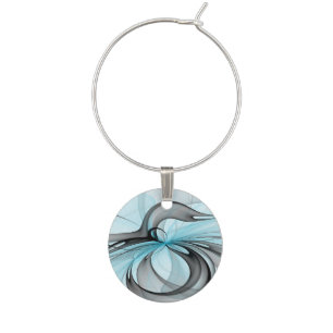 Abstract Anthracite Gray Blue Modern Fractal Art Wine Charm