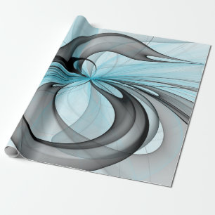 Abstract Anthracite Gray Blue Modern Fractal Art Wrapping Paper