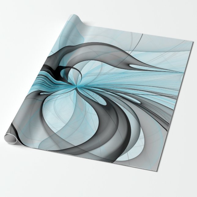 Abstract Anthracite Gray Blue Modern Fractal Art Wrapping Paper (Unrolled)