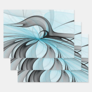 Abstract Anthracite Gray Blue Modern Fractal Art Wrapping Paper Sheets