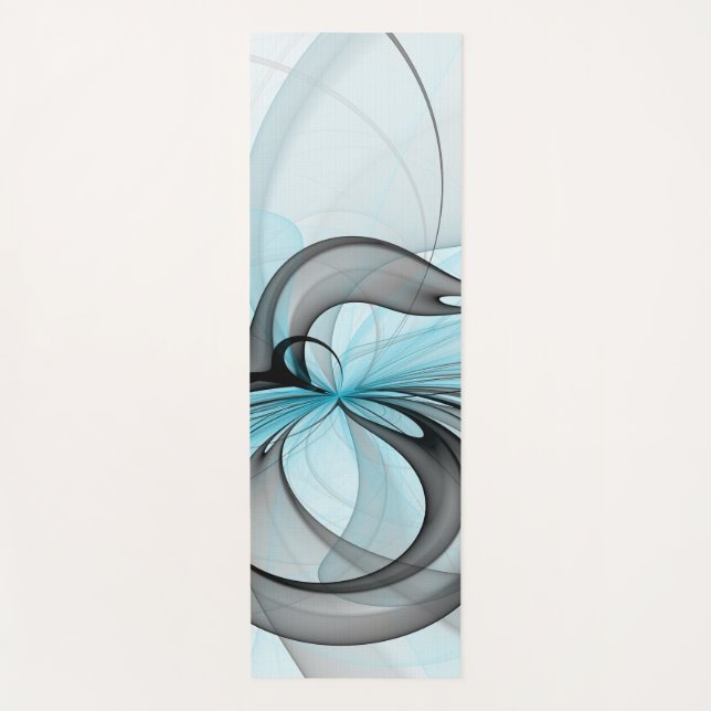 Abstract Anthracite Gray Blue Modern Fractal Art Yoga Mat (Front)