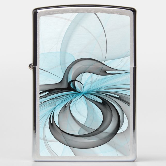 Abstract Anthracite Gray Blue Modern Fractal Art Zippo Lighter (Front)