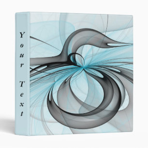 Abstract Anthracite Gray Blue Modern Fractal Text 3 Ring Binder