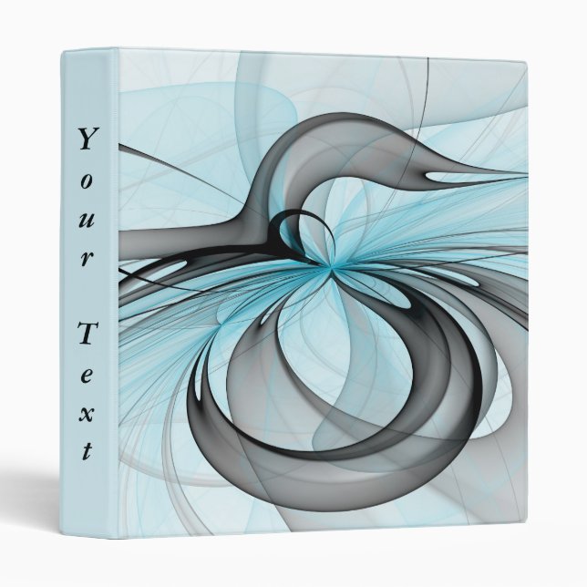 Abstract Anthracite Gray Blue Modern Fractal Text 3 Ring Binder (Front/Spine)