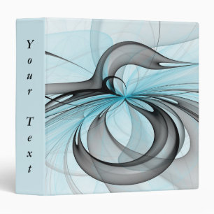 Abstract Anthracite Gray Blue Modern Fractal Text 3 Ring Binder
