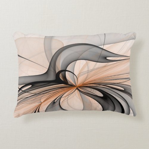 Abstract Anthracite Gray Sienna Modern Fractal Art Accent Pillow