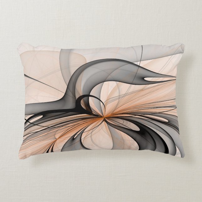 Abstract Anthracite Gray Sienna Modern Fractal Art Accent Pillow (Front)