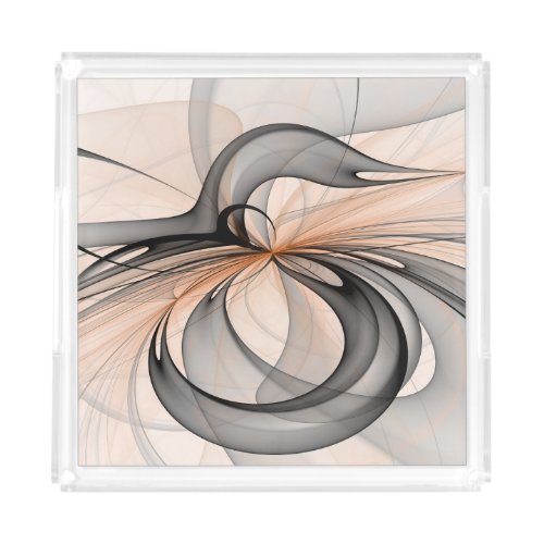 Abstract Anthracite Gray Sienna Modern Fractal Art Acrylic Tray