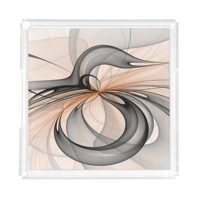 Abstract Anthracite Gray Sienna Modern Fractal Art Acrylic Tray (Front)
