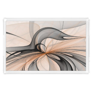 Abstract Anthracite Gray Sienna Modern Fractal Art Acrylic Tray