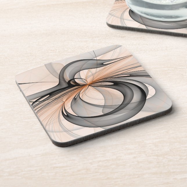 Abstract Anthracite Gray Sienna Modern Fractal Art Beverage Coaster (Left Side)