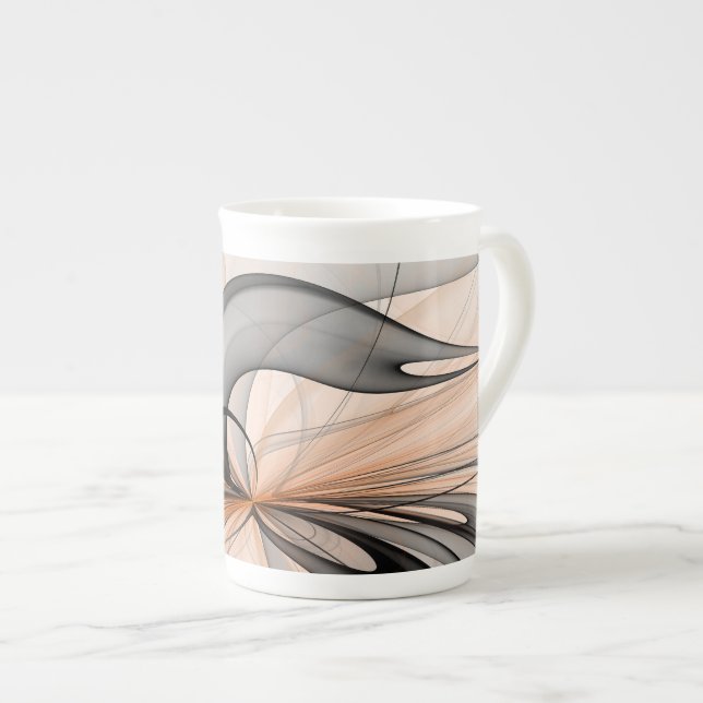 Abstract Anthracite Gray Sienna Modern Fractal Art Bone China Mug (Front Right)