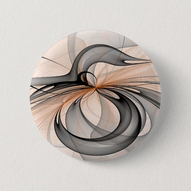 Abstract Anthracite Gray Sienna Modern Fractal Art Button (Front)